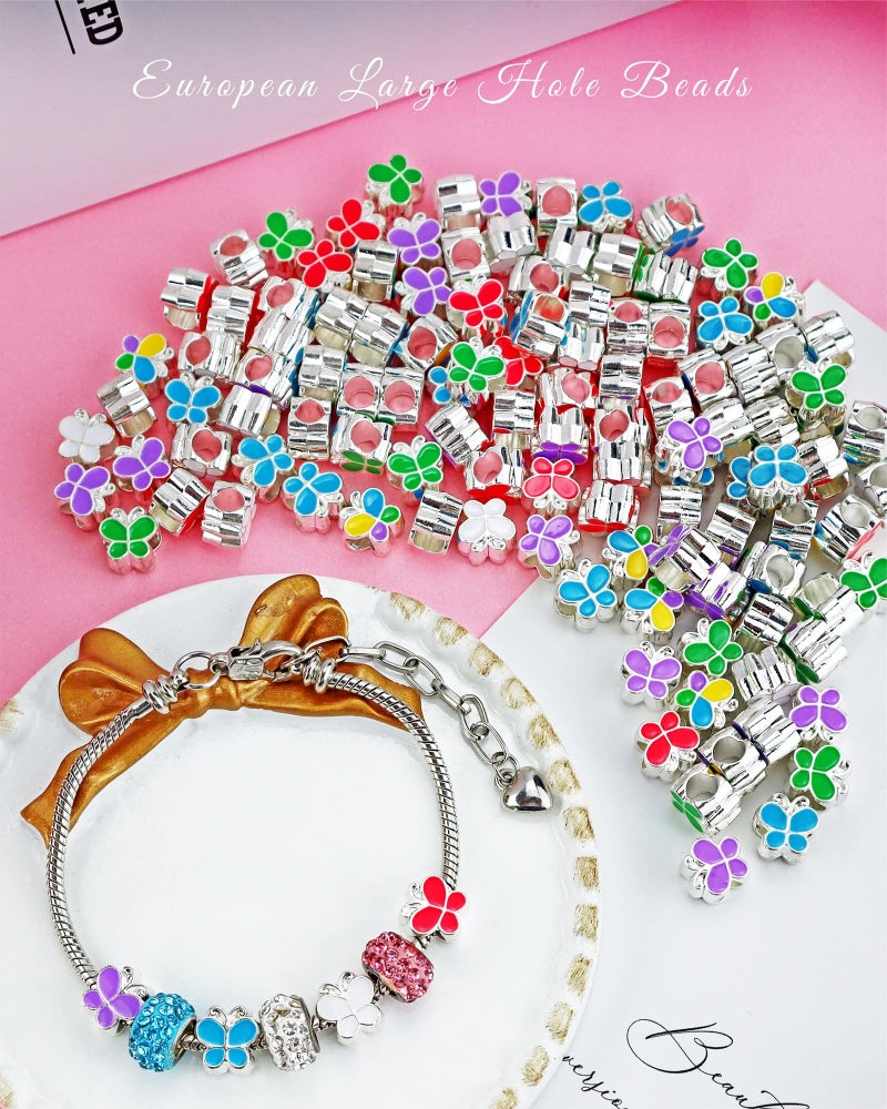 YETOOME 120 Pcs European Large Hole Beads  Mixed Colorful Butterfly Shaped Spacer Beads for DIY Charms Necklace Bracelet Jewelry Making  6 Styles - Image 3